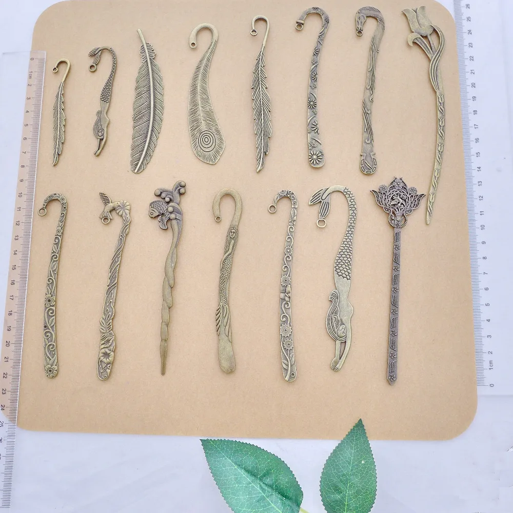 

Wholesale free shipping 10pcs/lot antique bronze bookmark/hair sticker/hairpin shape alloy charm pendant 15 styles available