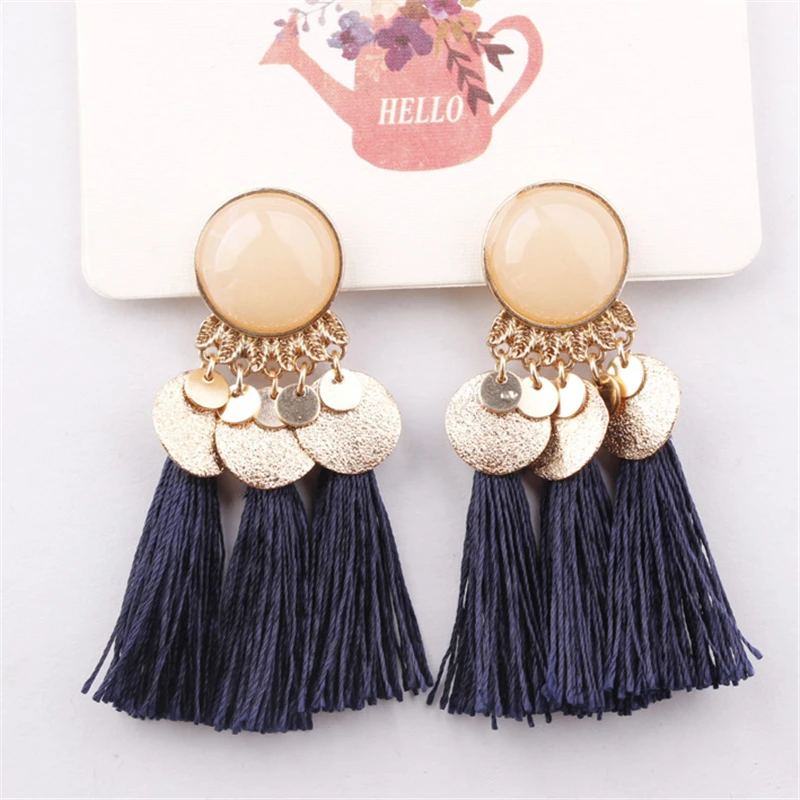 2018 New Ethnic Sector Bohemia Black Red Rope Fringe Tassel Earrings Long Drop Dangle Big Earrings Fashion Earrings for Women