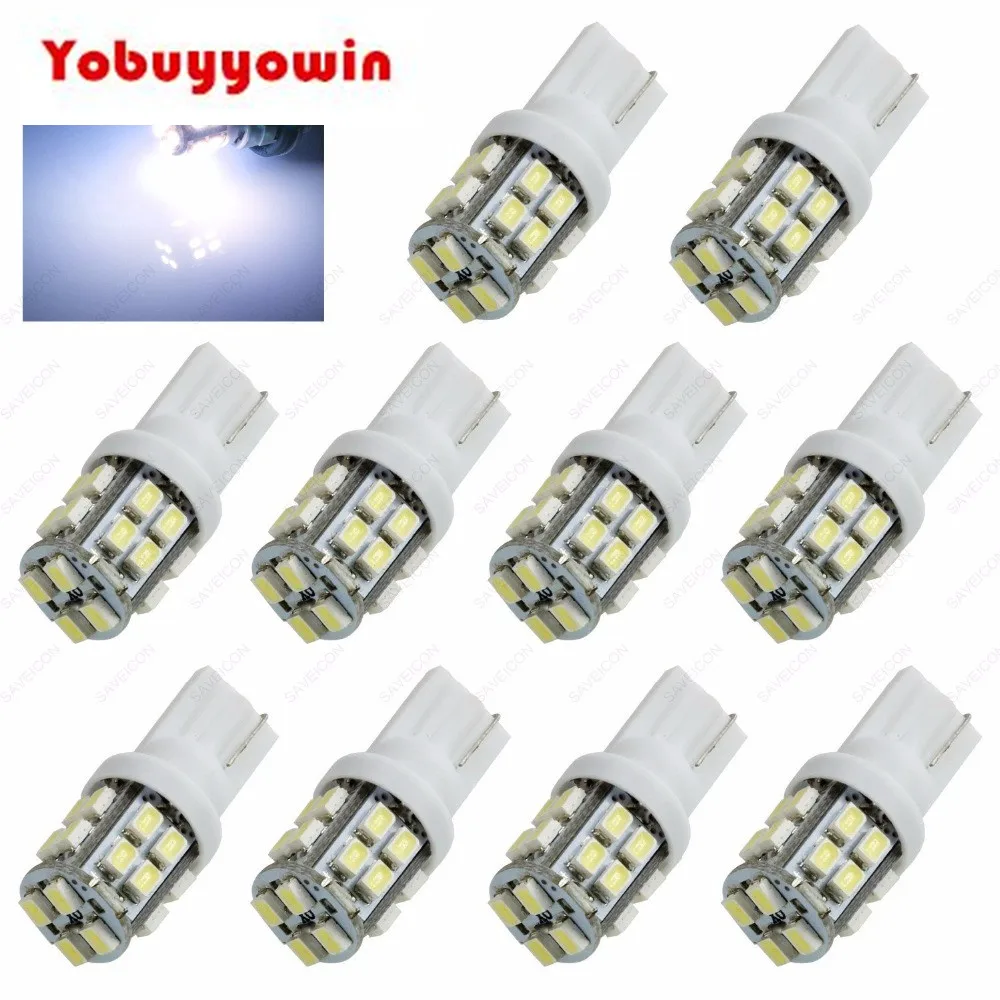 10 Pieces White/Red/Blue/Amber/Green/Pink T10 20SMD 3528 Ligths Bulbs 194 168 W5W LED Side Wedge Interior Car Light