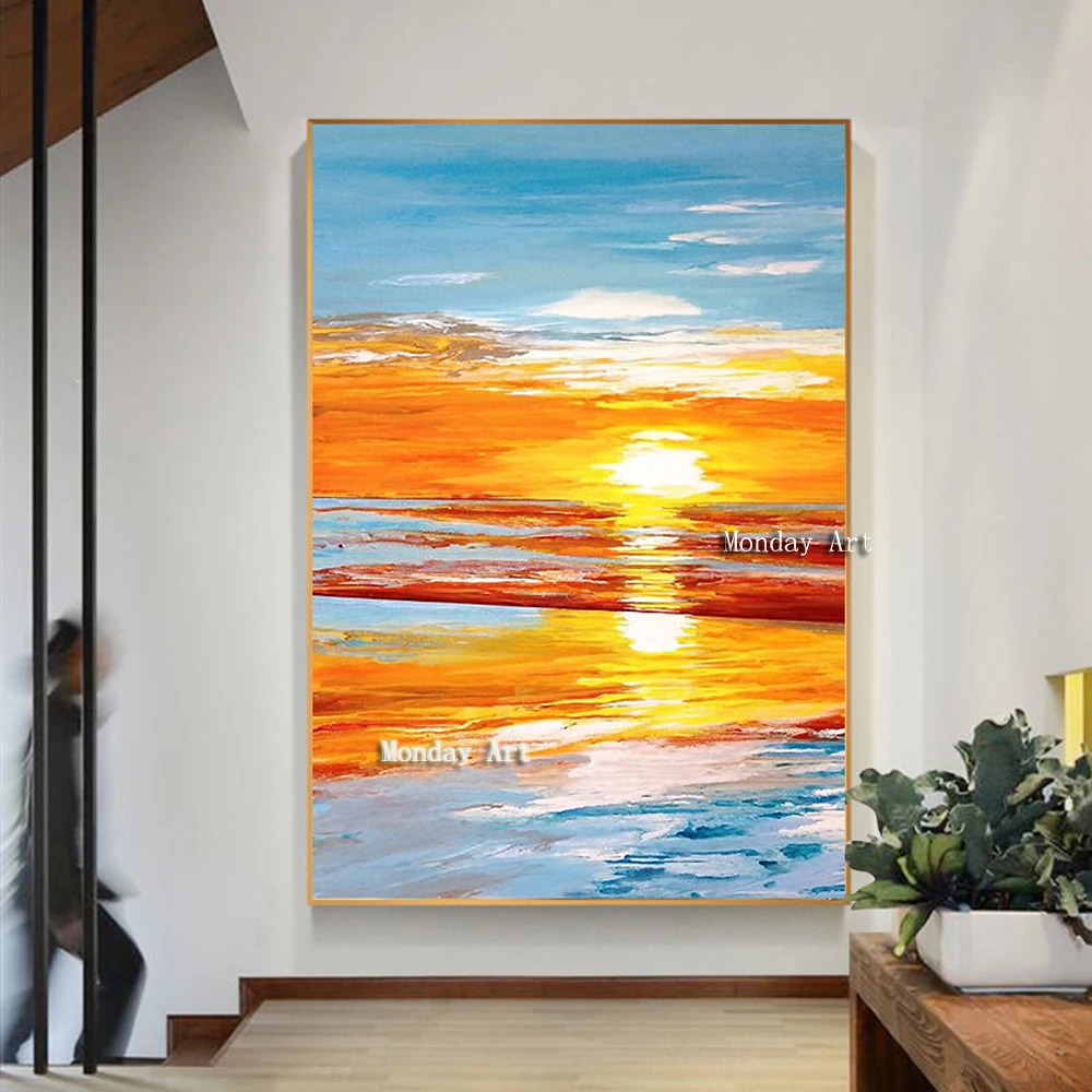 Beautiful Sunset Landscape Canvas painting Handpainted Seaside View Oil Painting Landscape Posters Sea For Home Decor Gift