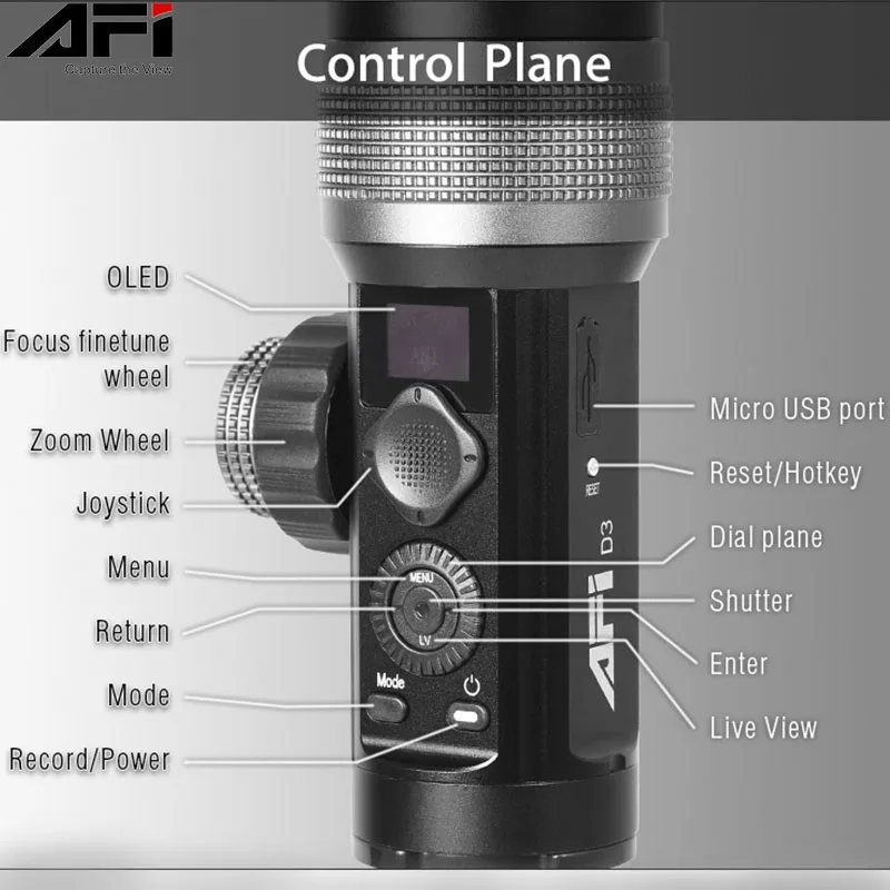 AFI D3 3-Axis Handheld Gimbal Stabilizer Handle Grip with Foldable Mini Tripod for DSLR Camera Sony/Canon with 3.2Kg Load