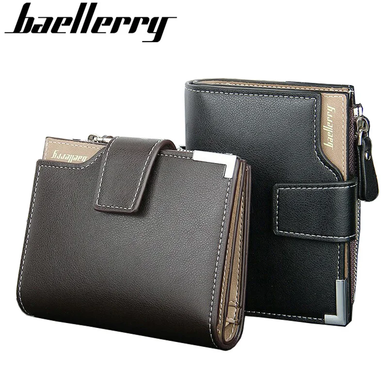 

baellerry Casual Short Men's Leather Wallets With Coin Pocket Zipper Bag Male Organizer Purse Hasp Credit Card Holder For Man