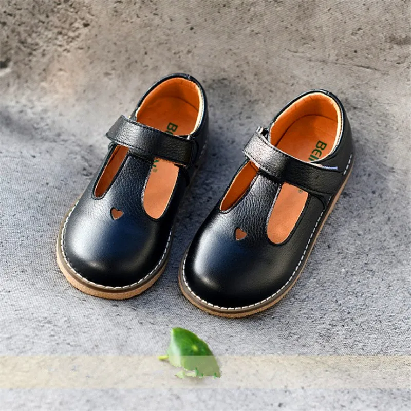 

High Quality Cowhide Children's Princess Shoes 2019 New Genuine Leather Girls Single Shoes Korean Black Baby Small Leather Shoes