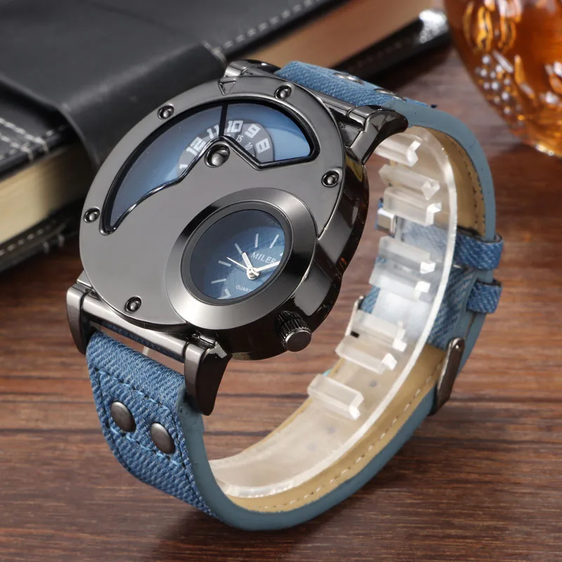 Mens Sports Military Watches Unique Multiple Time Zone Quartz Watch Men Leather Band Reloj Steampunk Rock Cool Man Wristwatch