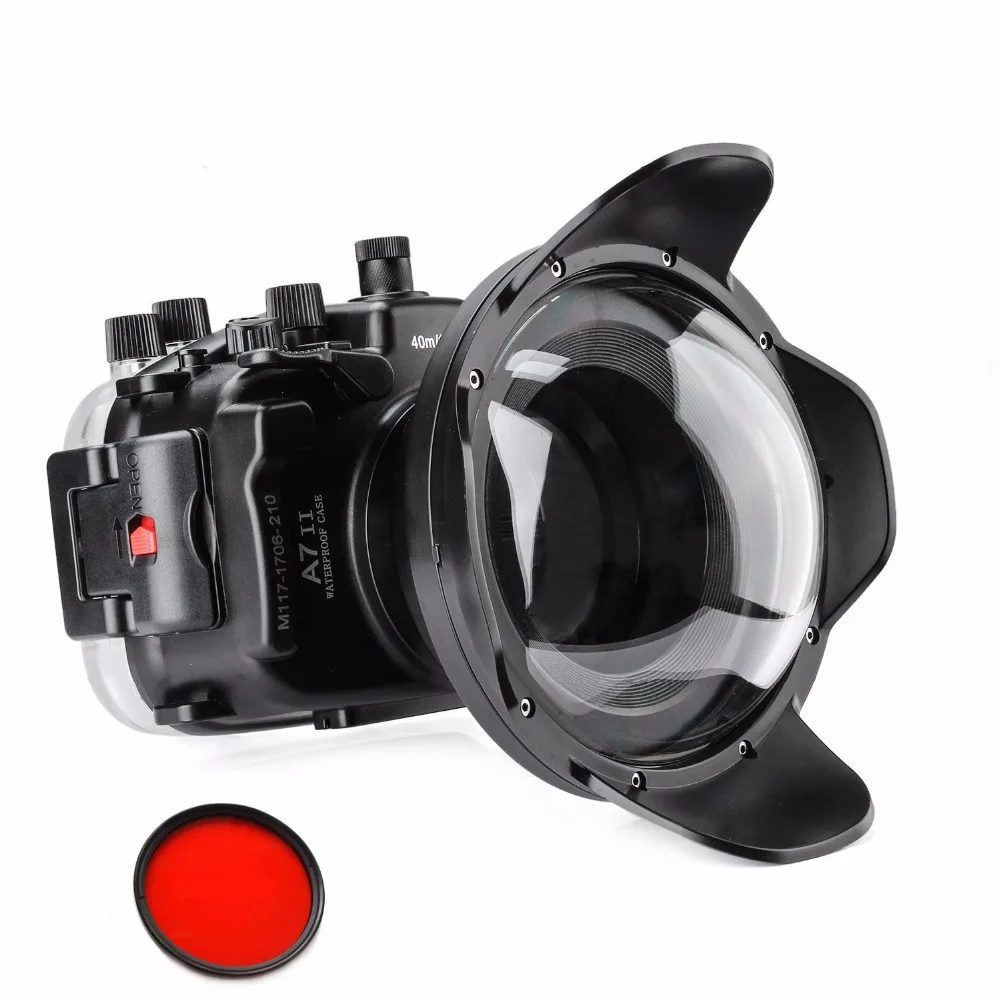 

Meikon Underwater Waterproof Housing Case 40M 130ft For Sony A7 II A7R II 28-70mm Camera+ SeaFrogs WA-5 Wire Angle Dome Port