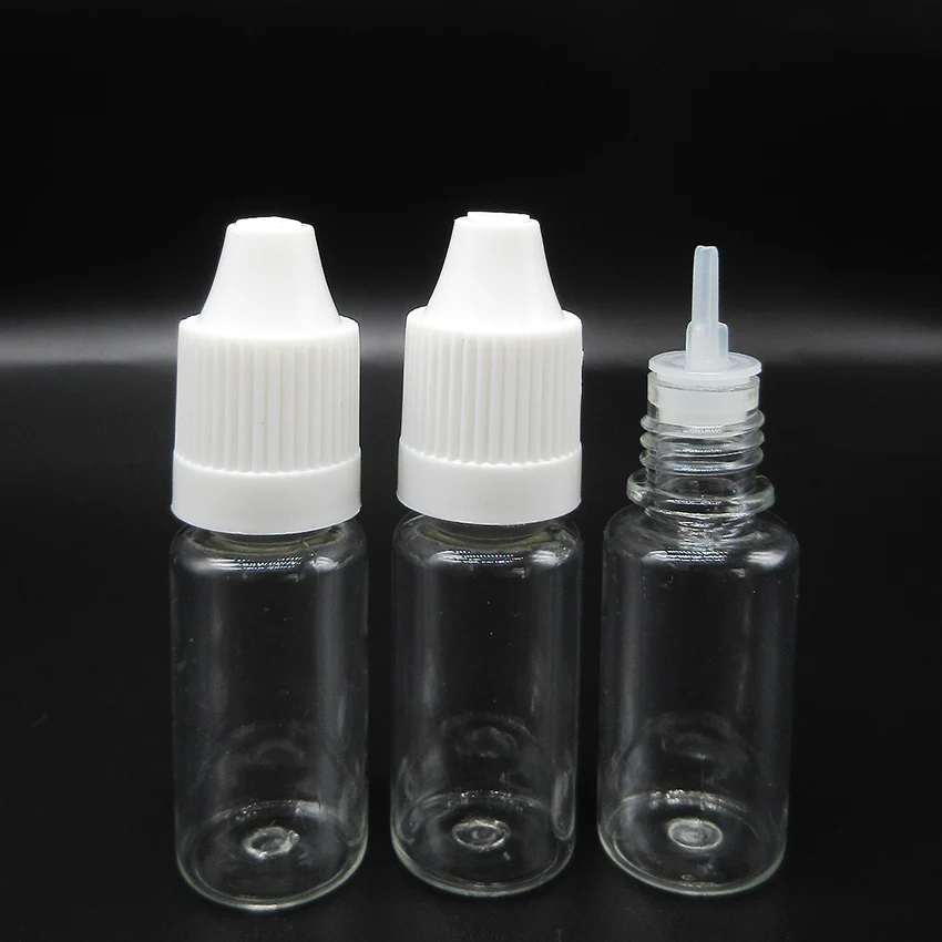 10PCS PET Plastic 10ml Bottle,Vape Oil Package,Clear Tube E Cig Liquid Bottle with Childproof Cap,Long Nozzle Dropper Tip