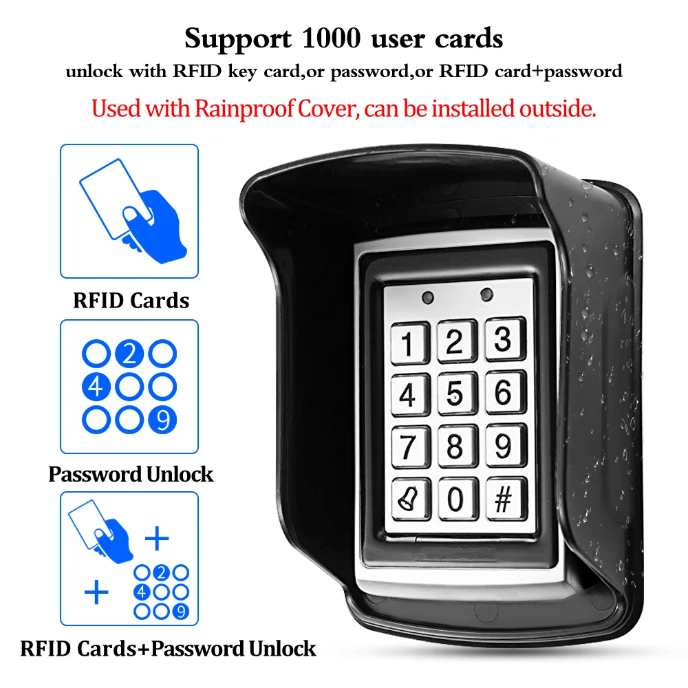 RFID Metal Access Control Keypad Waterproof Rainproof Cover Outdoor Door Opener Electronic Lock System 10pcs EM4100 Keychains