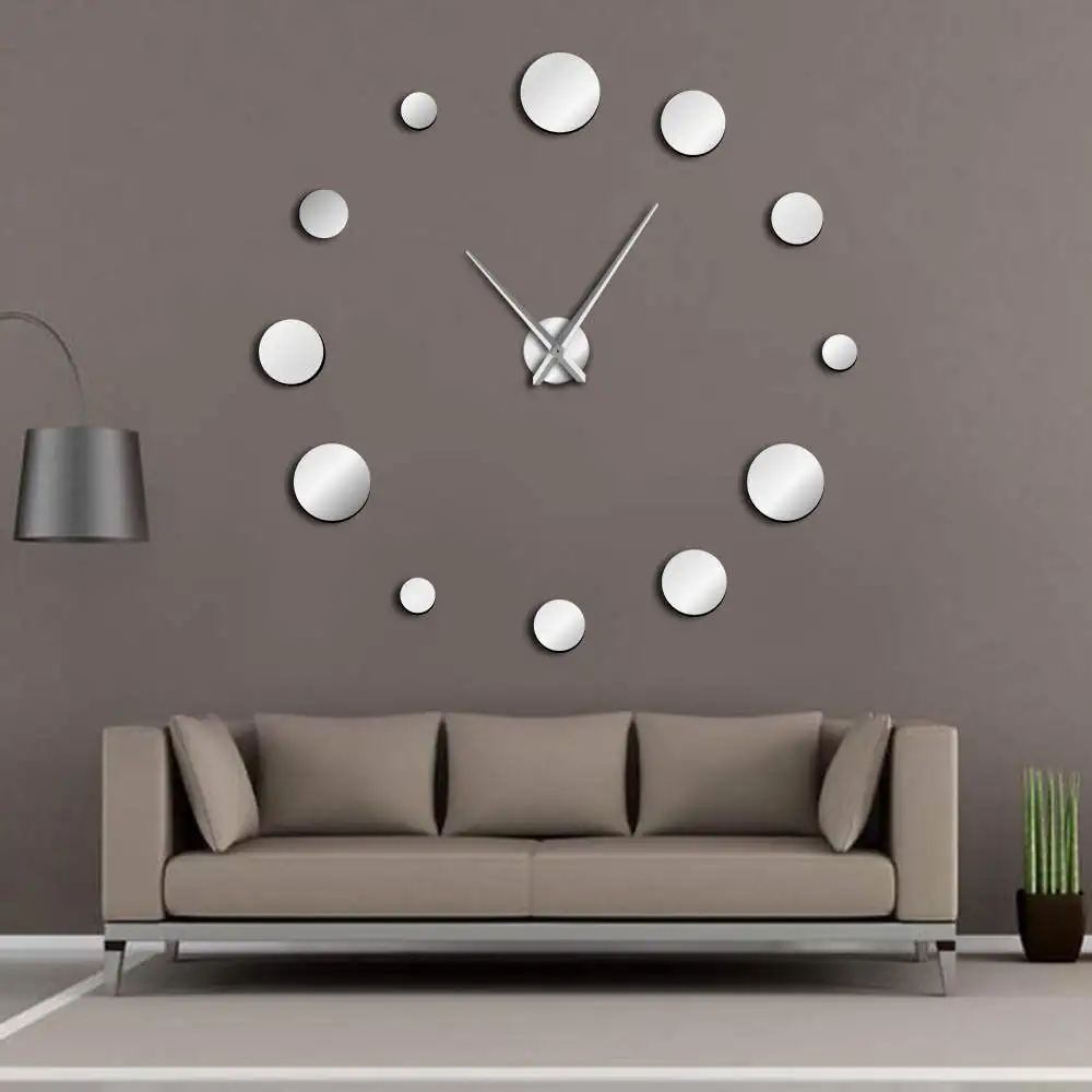 Round Mirror Large DIY Wall Clock Modern Silent Frameless Giant Wall Clock Watch Home Decor Accessories DIY Enthusiasts Gift