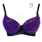 

Free Shipping Sexy Women PUNK Purple Plastic Gathers Push Up Spike Stud Rivet Bra Bralet 32 34 36 38 40 B Cup Clubwear Dancewear