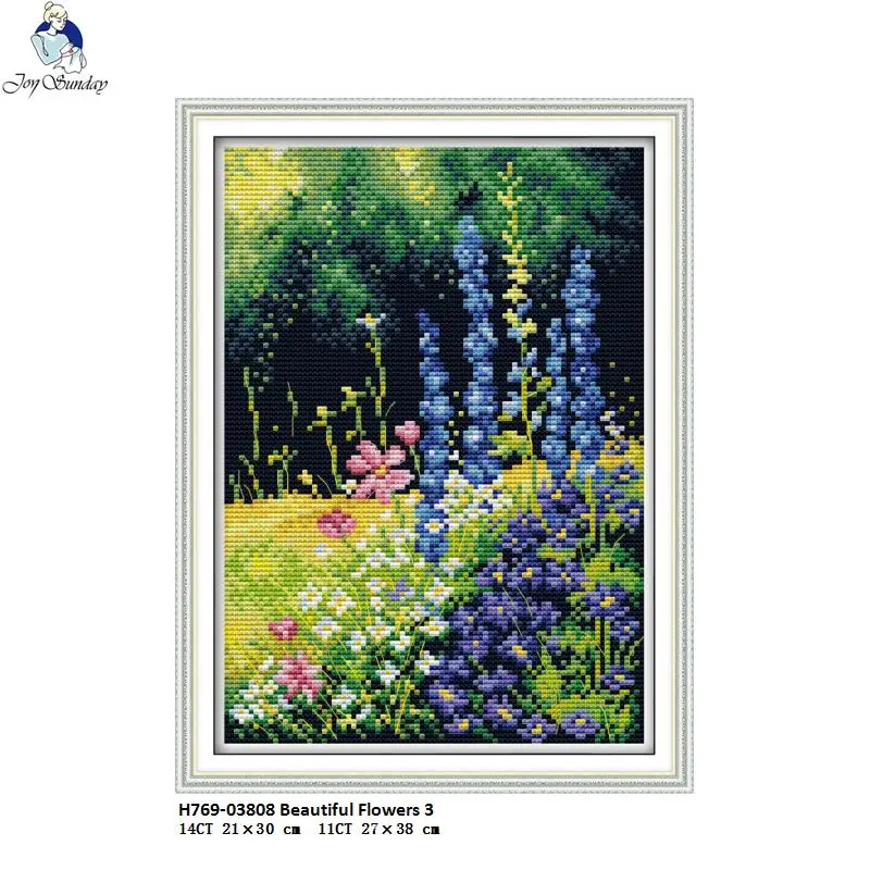 Joy Sunday Beautiful Flowers Series Cross stitch kits DMC Needlework Embroidery Cross-Stitch DIY Handwork Fabric 14CT and 11CT