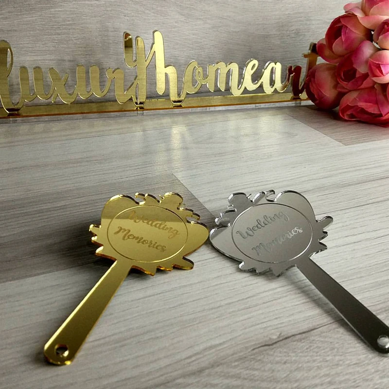 Personalized Snow White Hand Mirror Ornaments, Lasercut Lettering Tags for Baby Shower or Birthday Party Decor,Wedding Memories