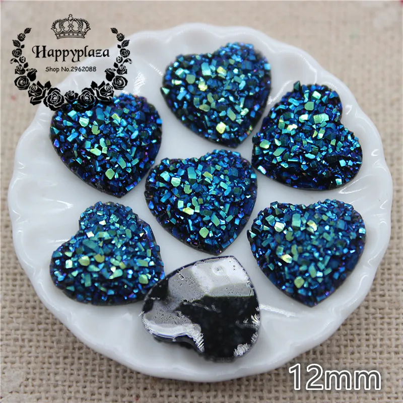 100 sztuk 12mm serce/okrągły błyszczący czarny AB/srebrny kamień druza powierzchni żywicy Rhinestone Flatback Cabochon DIY akcesoria rzemieślnicze