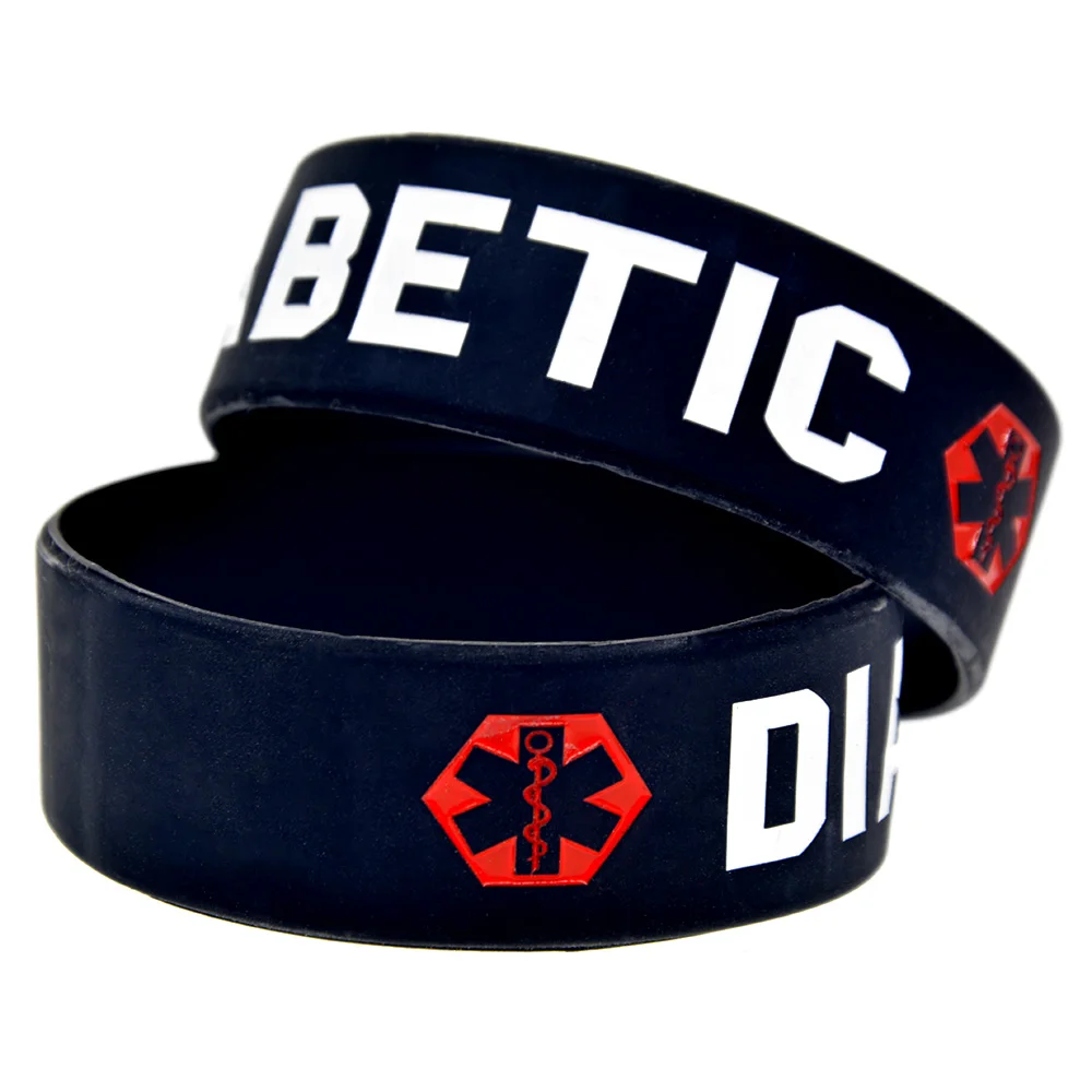 1 Stück Silikon-Armband für Diabetiker, 2,5 cm breit, Gummiarmband, schwarzes Armband, Erwachsenengröße – Detail 3