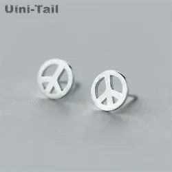 925 Tibetan silver Peace Symbol Ear Studs Anti-war Standard Trends for Men and Women Lovers Earrings Round Earrings Fashion