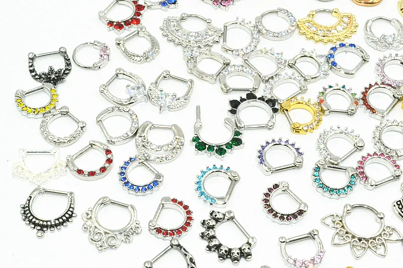 

60pcs 14g/16g mix nose Clicker Hoop Septum Earring/Hoop Ring/Nipple Jewerly CZ Nose Ring body piercing jewelry Mix Styles