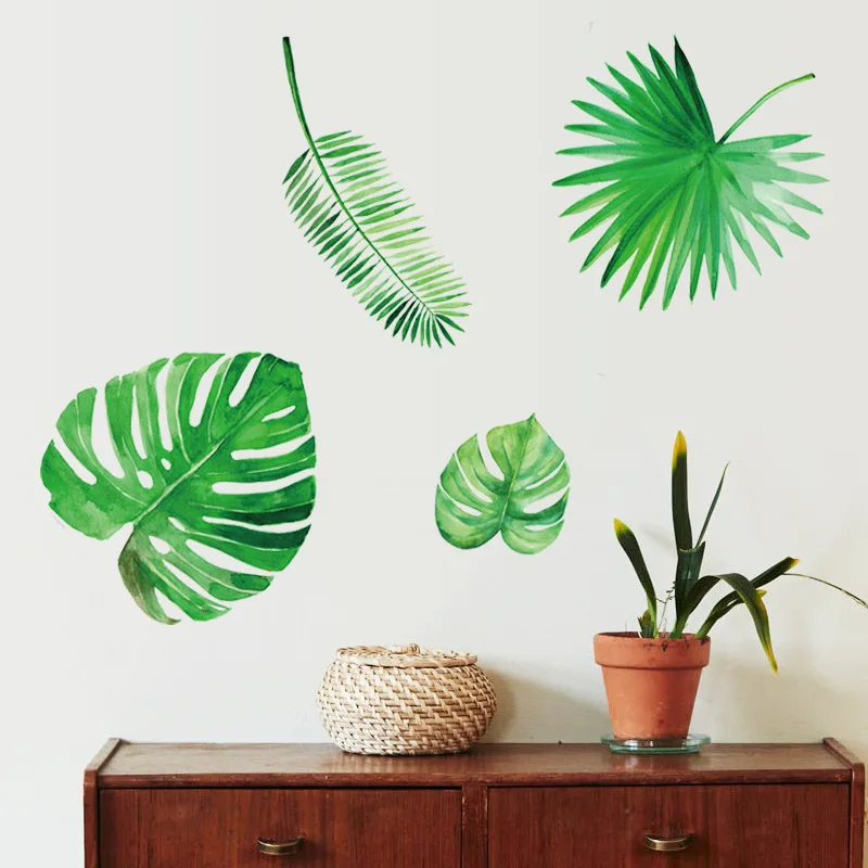 

Green Plant Leaves Wall Sticker For Living Room Background Decoration Mural Leaf Poster Home Kitchen Decor Beautify Art Decals