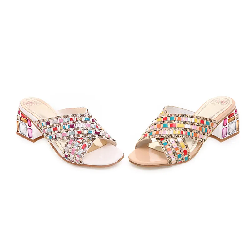 MoonMeek Large size 34-46 new summer sandals crystal square high heels shoes slingback ladies prom shoes women sandals 2020
