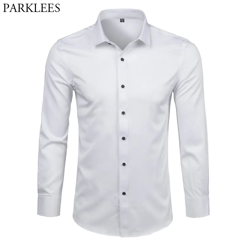 Men\'s Bamboo Fiber Dress Shirts Slim Fit Long Sleeve Shirt 2023 New Casual Button Down Elastic Formal Shirts for Business Man