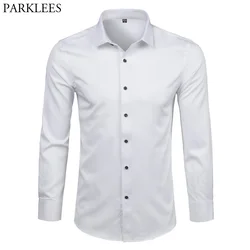 Men's Bamboo Fiber Dress Shirts Slim Fit Long Sleeve Shirt 2023 New Casual Button Down Elastic Formal Shirts for Business Man