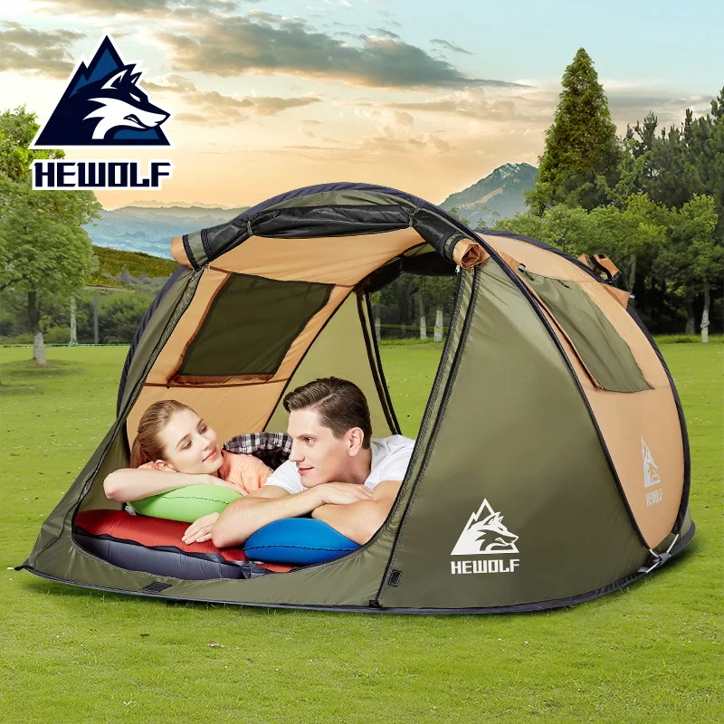 Hewolf outdoor 3-4 Person fully automatic waterproof wild speed open tent camping sun protection camping tent