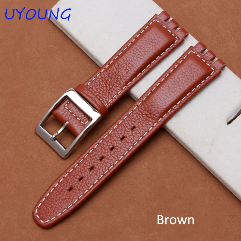 Quality genuine leather watchband 17mm replacement leather strap for swatch watch band mens womens YCS YAS YGS black bracelet