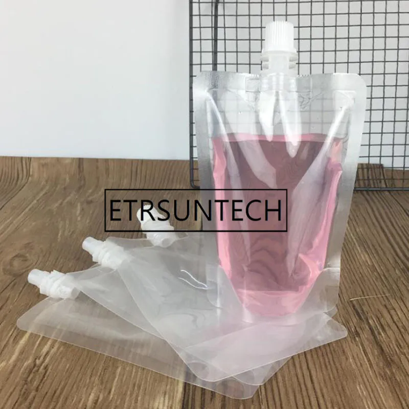 300pcs Self-suction Nozzle Bag Clear Spout Bag Drink Sealed Squeeze Pouch Bag 200ml,250ml,300ml,380ml,500ml