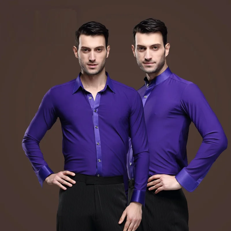 New Man Ballroom Dance Tops Long Sleeve Mens Latin Dance Shirts Lapel/Collar Practice/Performance Dance Wear Tops Jacket B-5985