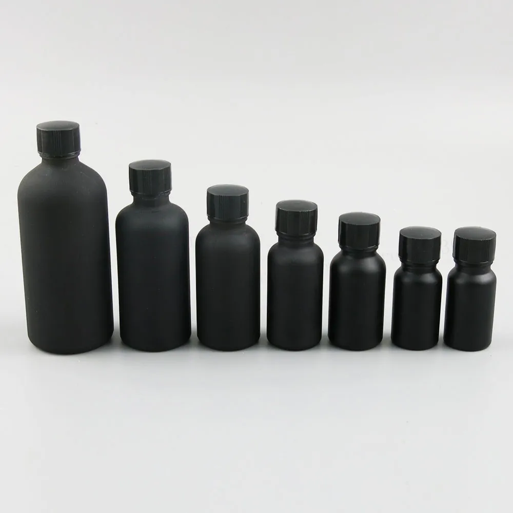 Matt Black Glass Dispense Essential Oil Bottle With Brush Cap 10ml 20ml 30ml 50ml 100ml Glass Nail Polish Bottle 12pcs