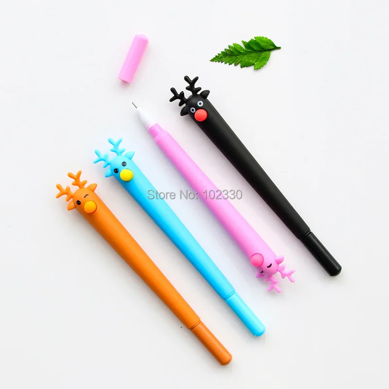 500pcs Christmas Moose Soft Gel Black Ink Pen Creative Elk Shape Student Children Stationery Party Favor Gifts Supplies