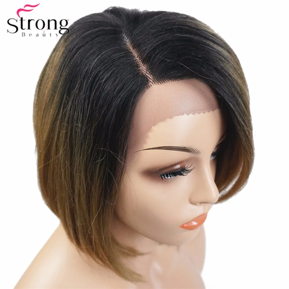 StrongBeauty Women's Synthetic Lace Front wig Hair Dark Roots Ombre Short Bob Hairstyle Natural Wigs