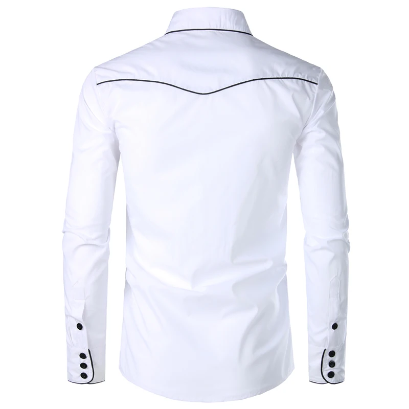 Mens Western Cowboy Shirt Stylish Embroidered Slim Fit Long Sleeve Party Shirts Men Brand Design Banquet Button Down Shirt Male
