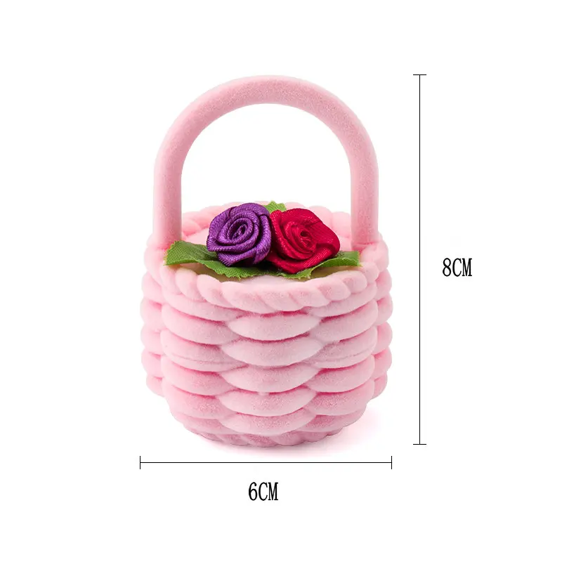 1 Piece Cute Flower Basket Velvet Wedding Engagement Ring Box Gift Box Holder for Earrings Necklace Display Jewelry Case