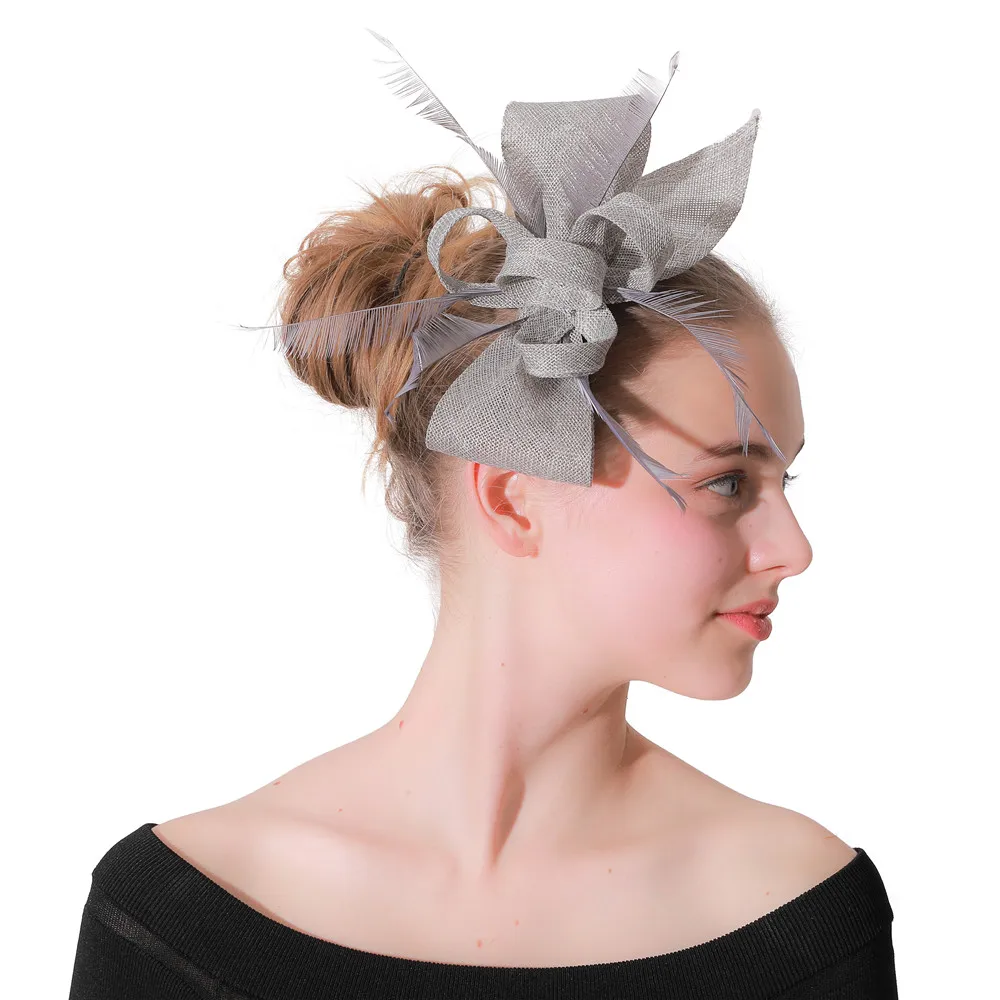 Frauen Gold Feder Blumen Hut Haar Clip Fascinator Schöne Kopfbedeckungen Stirnband Für Cocktail Party Hochzeit Kirche Haar Zubehör – Detail 15
