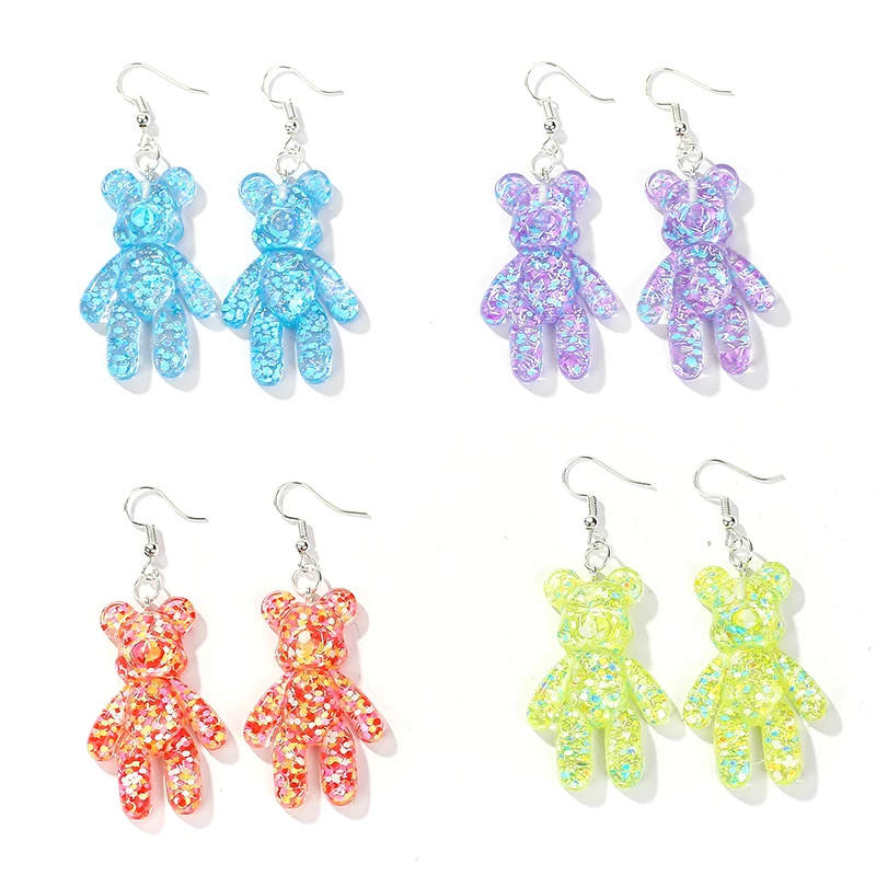 1pair Fashion Craft  Multicolor Violent bear Drop Earrings Resin earring for Birthday Gift Child  Girls Teens Jewelry