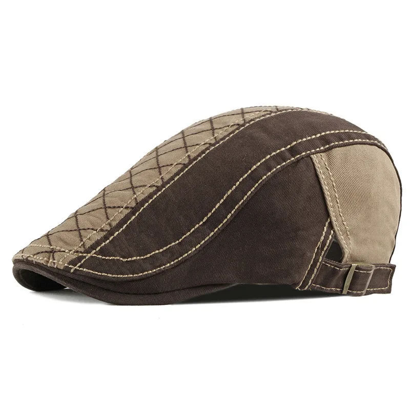 Spring Summer Patchwork Newsboy Caps Men Cotton Flat Peaked Cap Women Painter Beret Hats 22