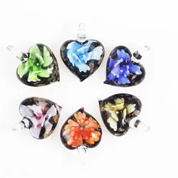 QianBei Fashion Wholesale 6pcs Small Cute Charming Flower Heart Lampwork Glass Pendants Free Shipping