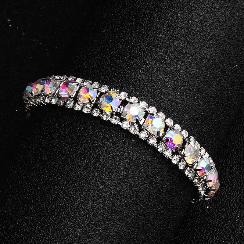 

SLBRIDA Silver Color Waterdrop AB Crystal Women Girls Fashion Daily Bracelet Bridal Wedding Bracelet Rhinestones Bracelet