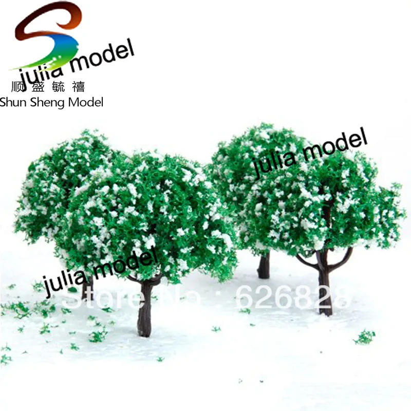 

2.7 Inch Green Train Set Scenery Landscape Model Tree with White Flowers - 50PCS