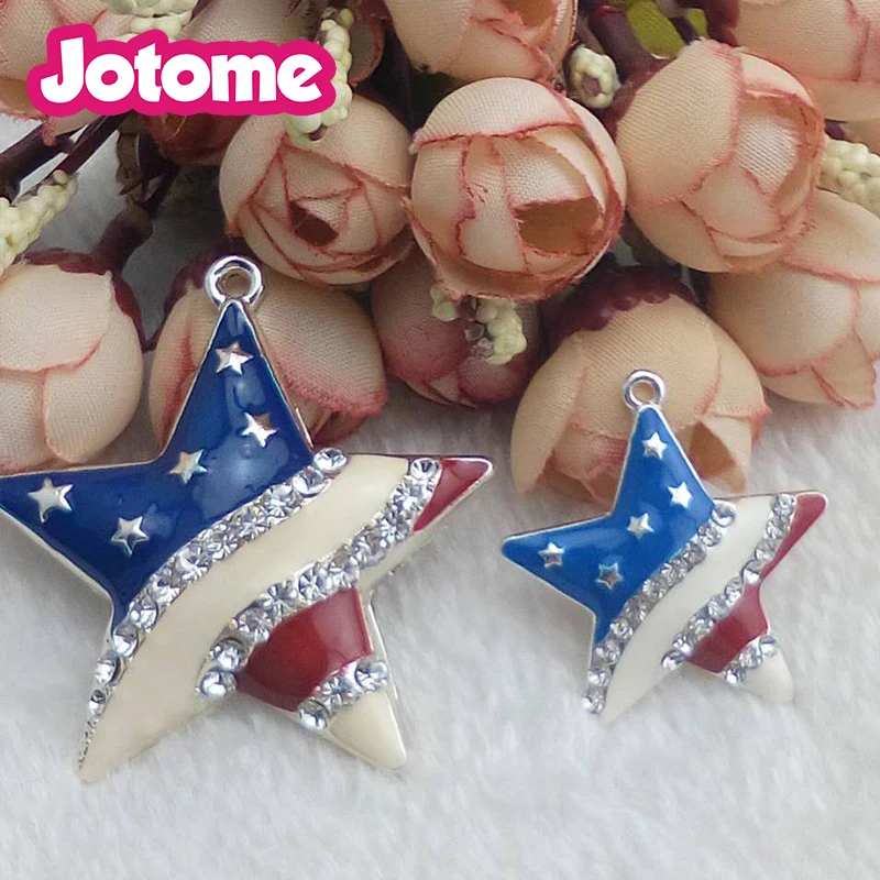 50pcs/lot free shipping 30mm/50mm enamel USA American flag star pendant necklace charm for party/gift decoration