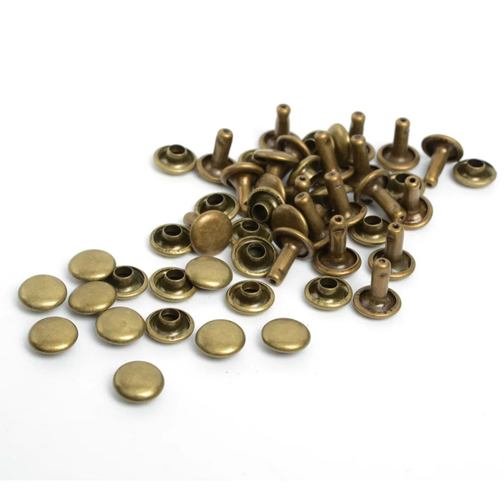 100pcs 7mm Antique Bronze Brass Round Metal Double Cap Rivets 0.43x0.27\