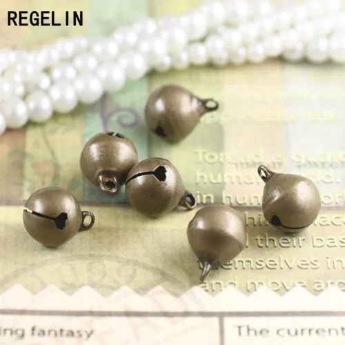 REGELIN Copper Pendant Charm Antique Bronze Raw Brass Color Tinkle Bell 100pcs 6/8/10/12mm Christmas Decoration DIY Jewelry