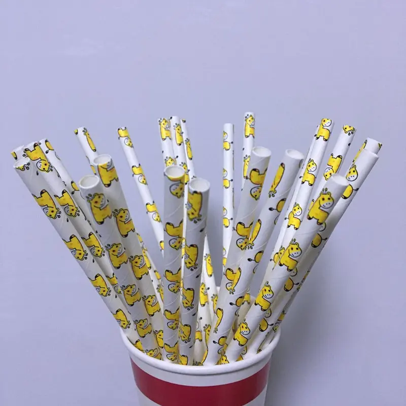 Cheap Straws 100pcs(25pcs/pkg) Cute Animal Paper Straws For Wedding,Birthday Princess Party Decration, Disposable Paper Straws.