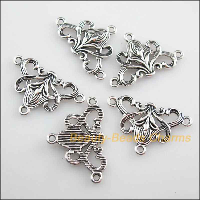 20 New Connectors Triangle Flower Tibetan Silver Color Charms 20x31mm