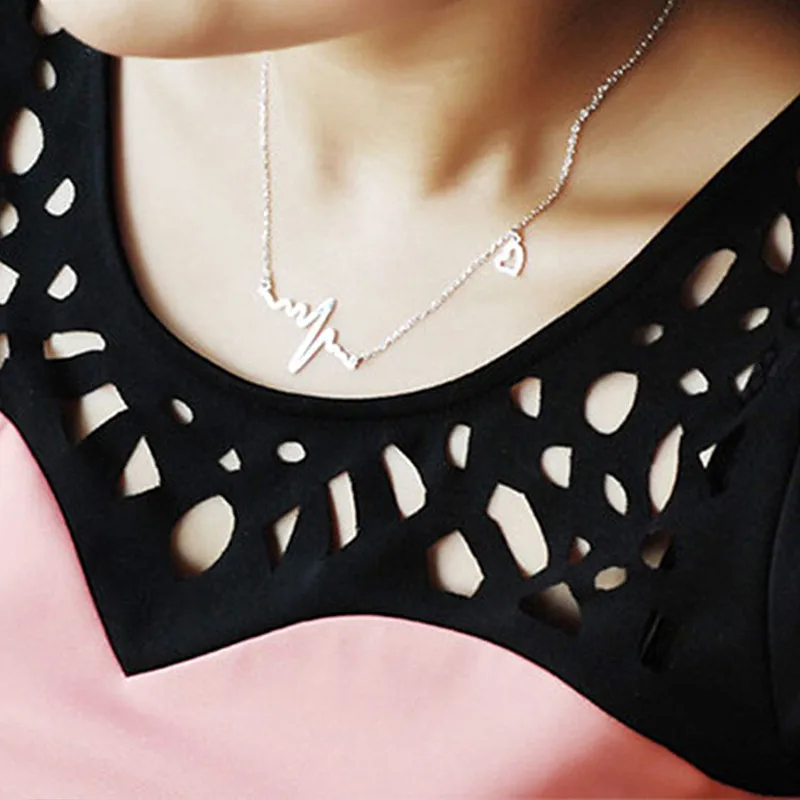 New Clavicle Pendant Nekclaces Choker Fashion Neck Jewelry for Women ECG Heart Necklace Heartbeat Collares Wholesale Lot