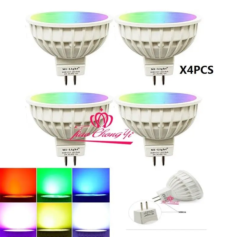 4x Mi light Dimmable MR16 4W Led Bulb RGB+CCT LED Spotlight Smart Led Lamp with