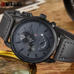 Top CURREN New Genuine Leather Watch Men Luxury Brand Quartz Watch Analog Display Date Casual Watch Men Watches relogio feminino