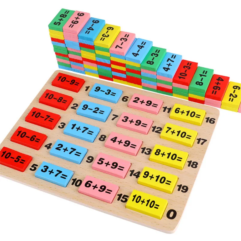 Blocs de dominos en bois colorés, 110 pièces, jouets mathématiques pour enfants, apprentissage, ensemble de dominos en bois, jeu Montessori, jouet mathématique, cadeau pour enfants