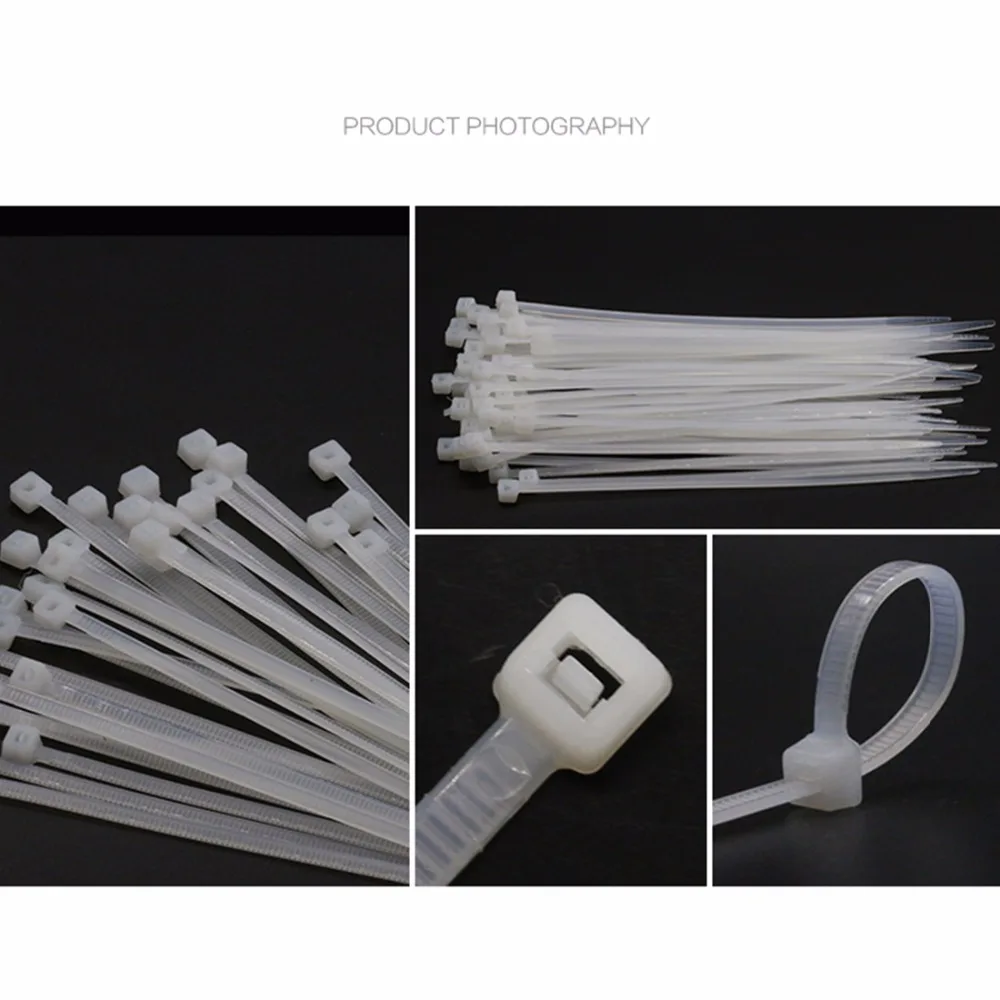 100pcs communication devices telephone antenna nylon zip cable ties white/black self-locking  4*200mm for aerials