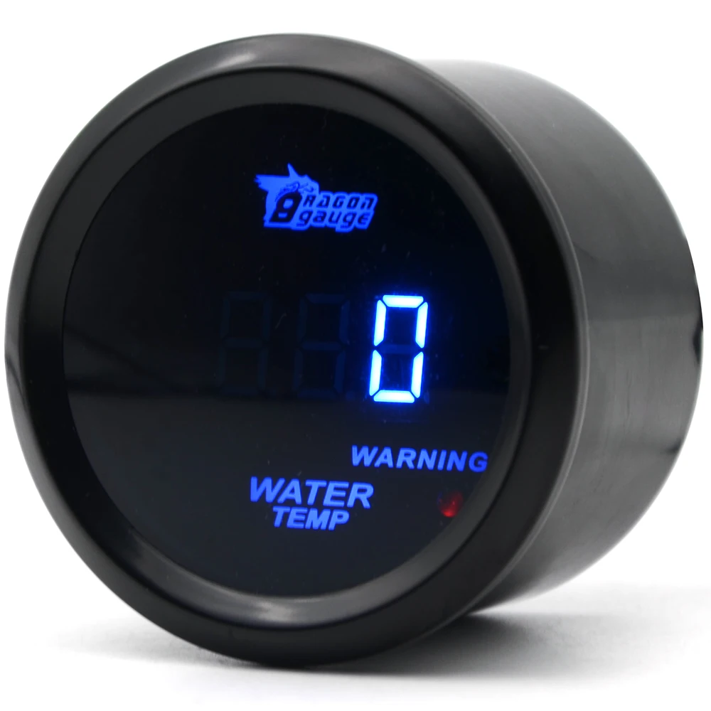 DRAGON GAUGE 2'' 52MM Water Temp Gauge Black Color Digital Blue Led 40-150 C