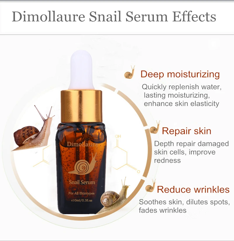 20pcs Dimollaure Snail Moisturizing Face Serum Shrink Pores Remove Fine Lines Anti-Aging Anti-Wrinkle Plant Cream Skin Care